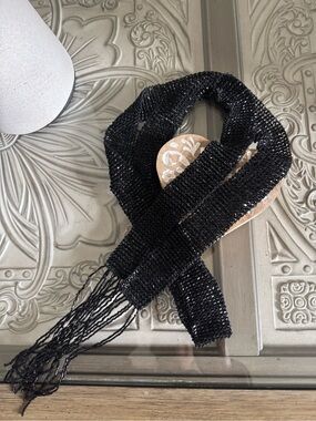 Black Beaded Fringe Belt - Sleek Evening Accessory